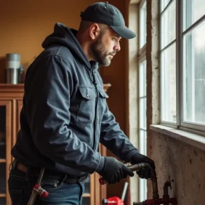 plumber working on house pipes